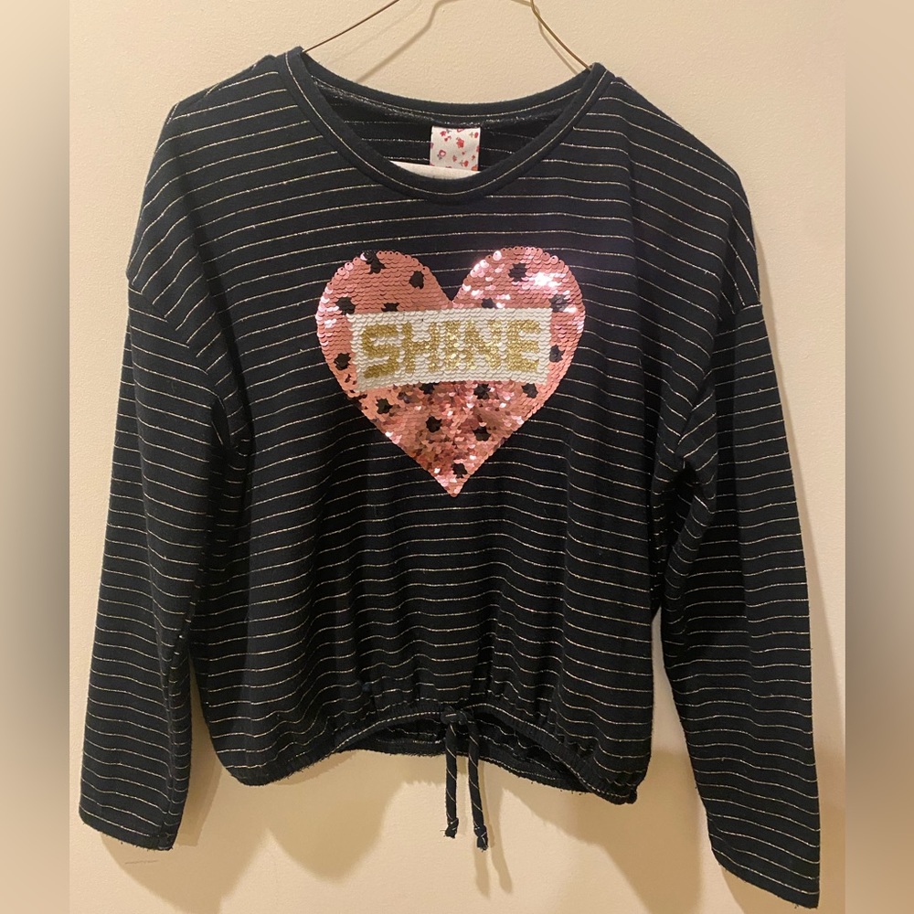 Belle Du Jour Big Girls Sequined Heart Drawstring Shirt, Size L